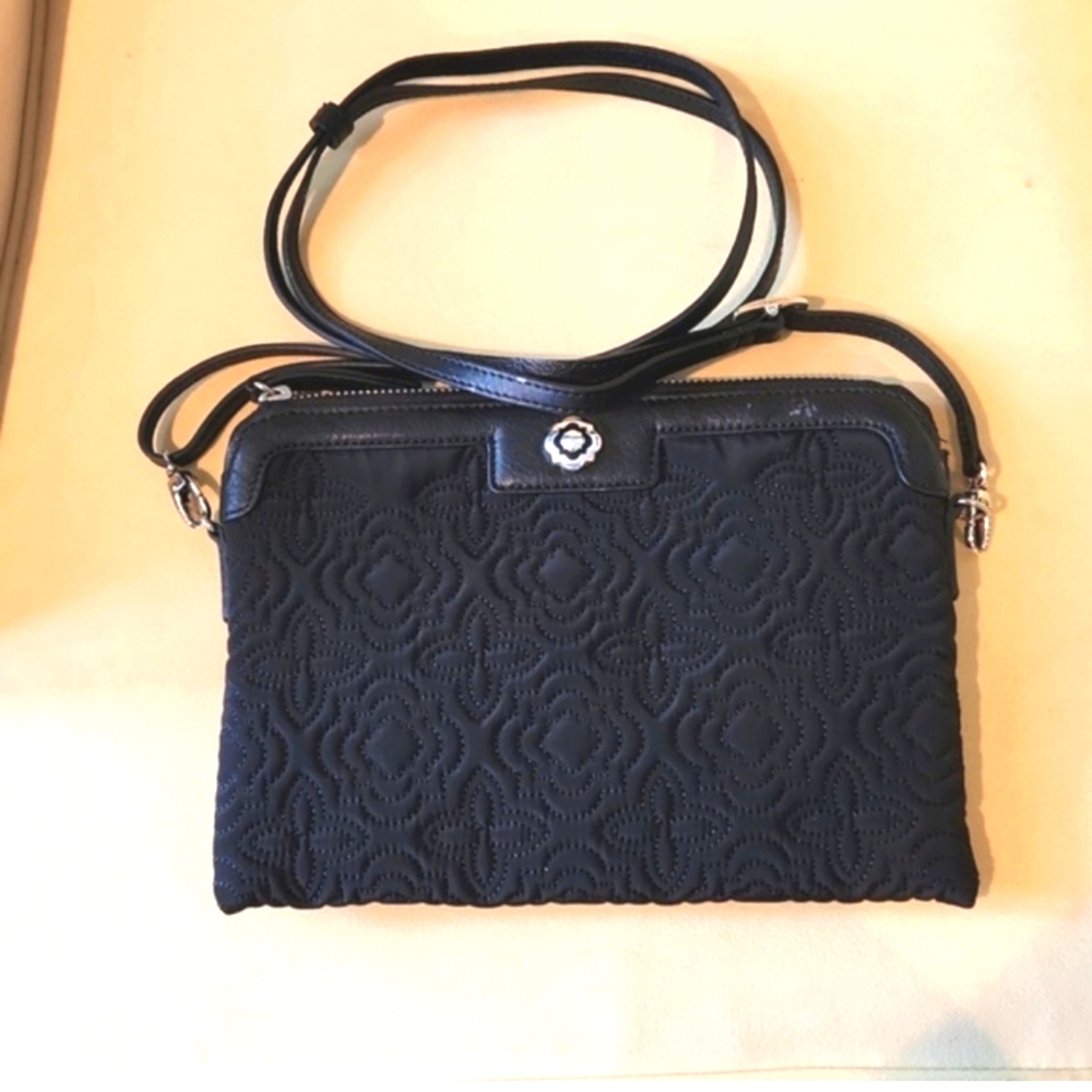 Brighton Quilted Fabric/Leather Trim Wristlet/Purse with Strap, 9 1/4" x 7"